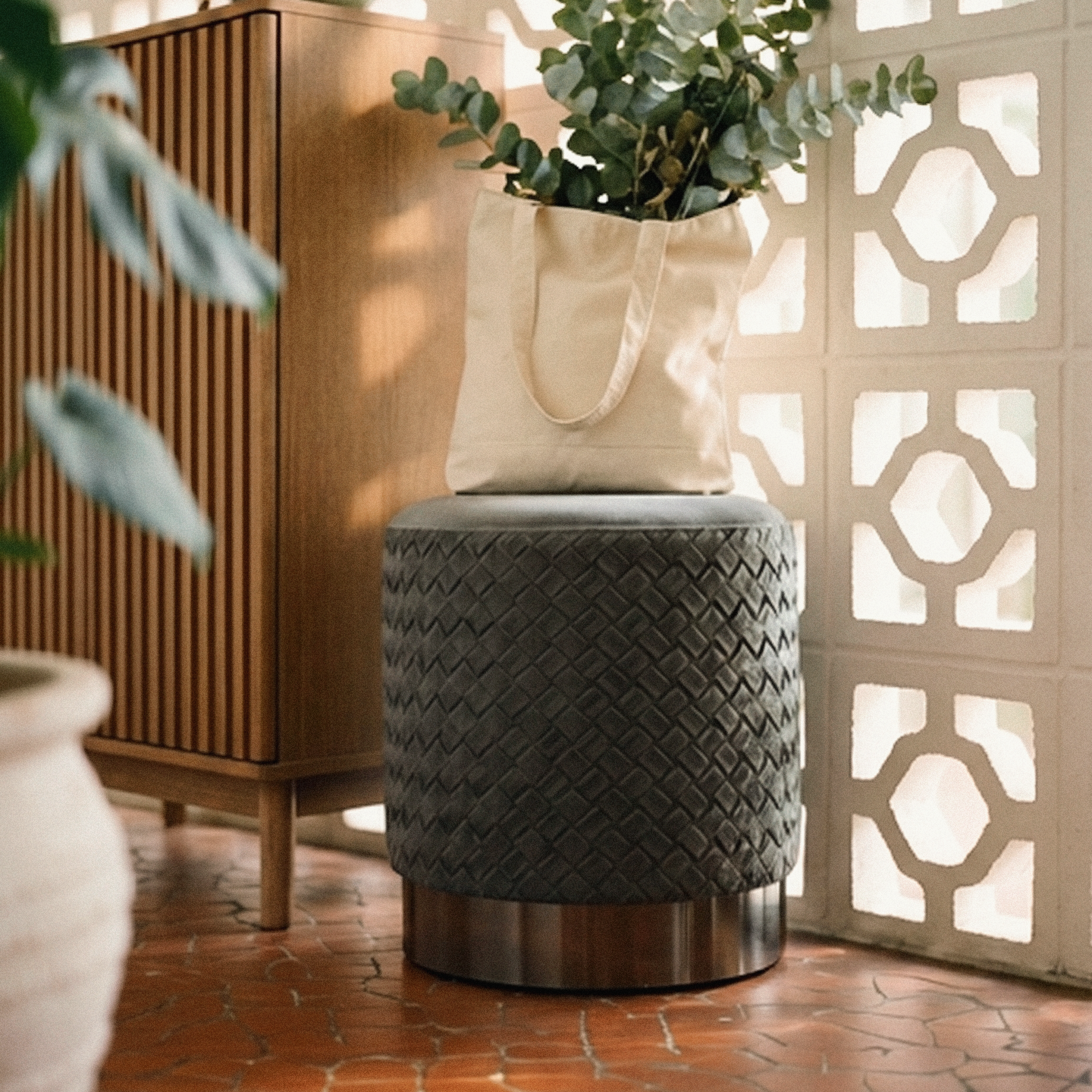 Reana Weave Dining Stool Pebble Grey