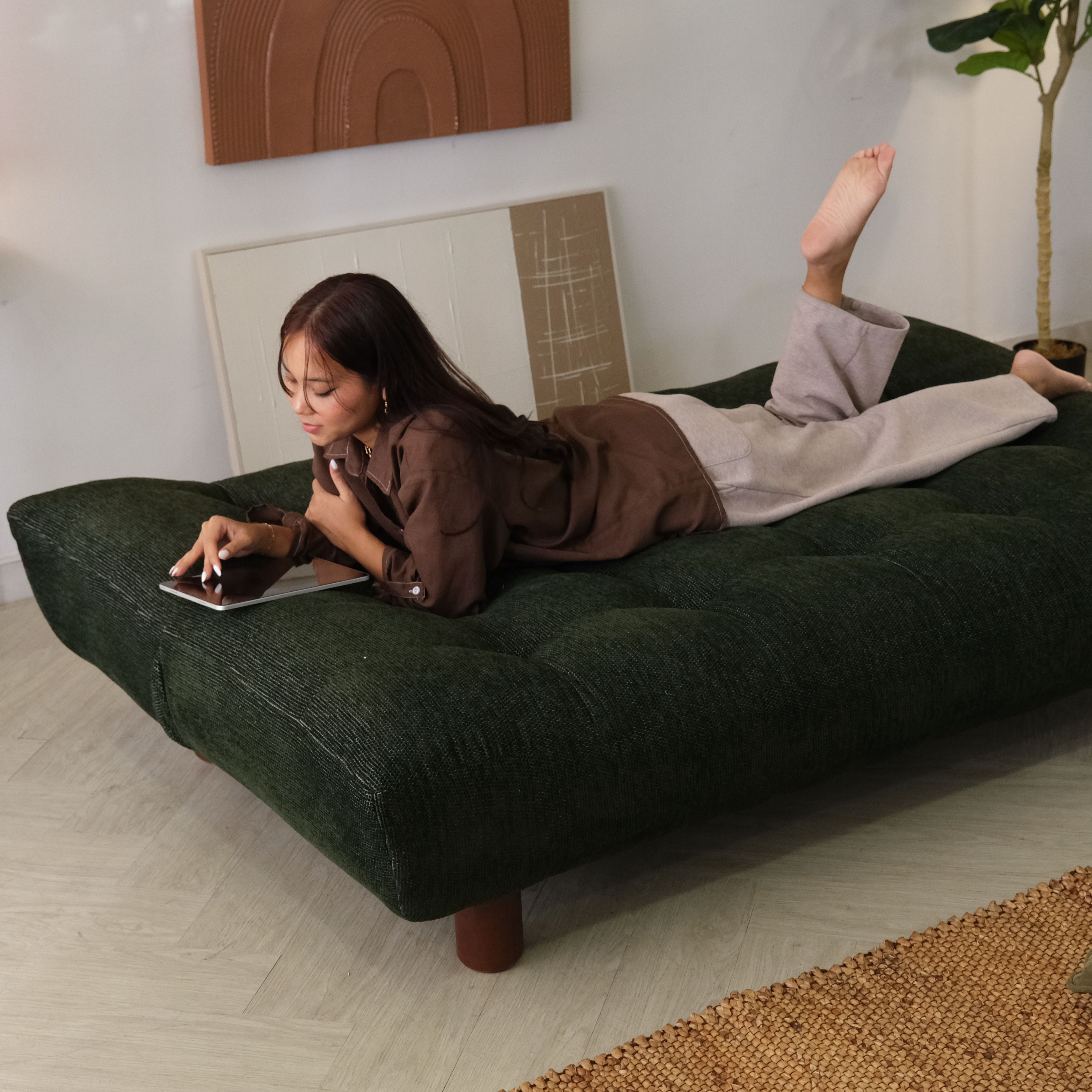 Fluffy Hunter Green Sofa Bed