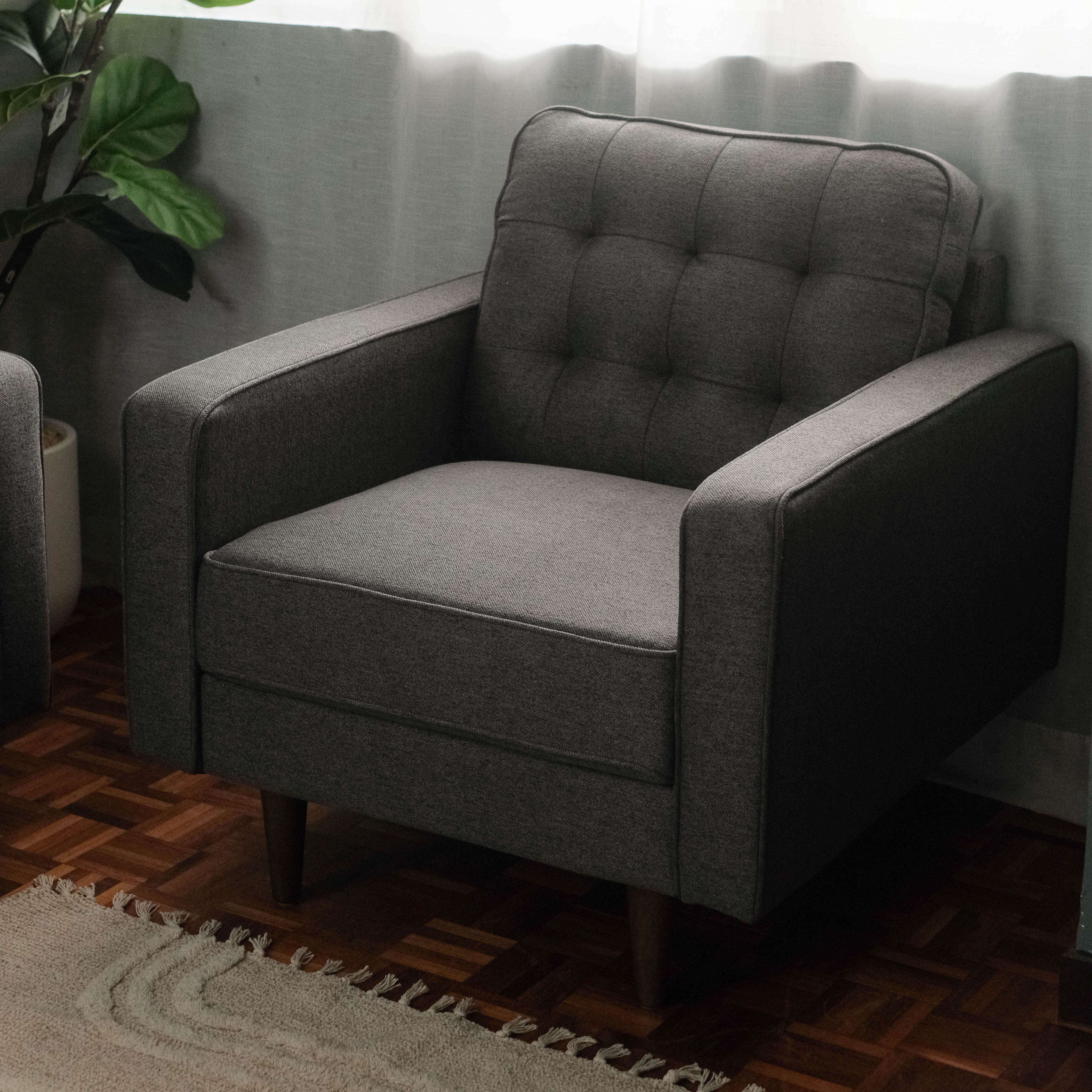 Jane Pebble Grey Mid-Century 1 Seater Sofa
