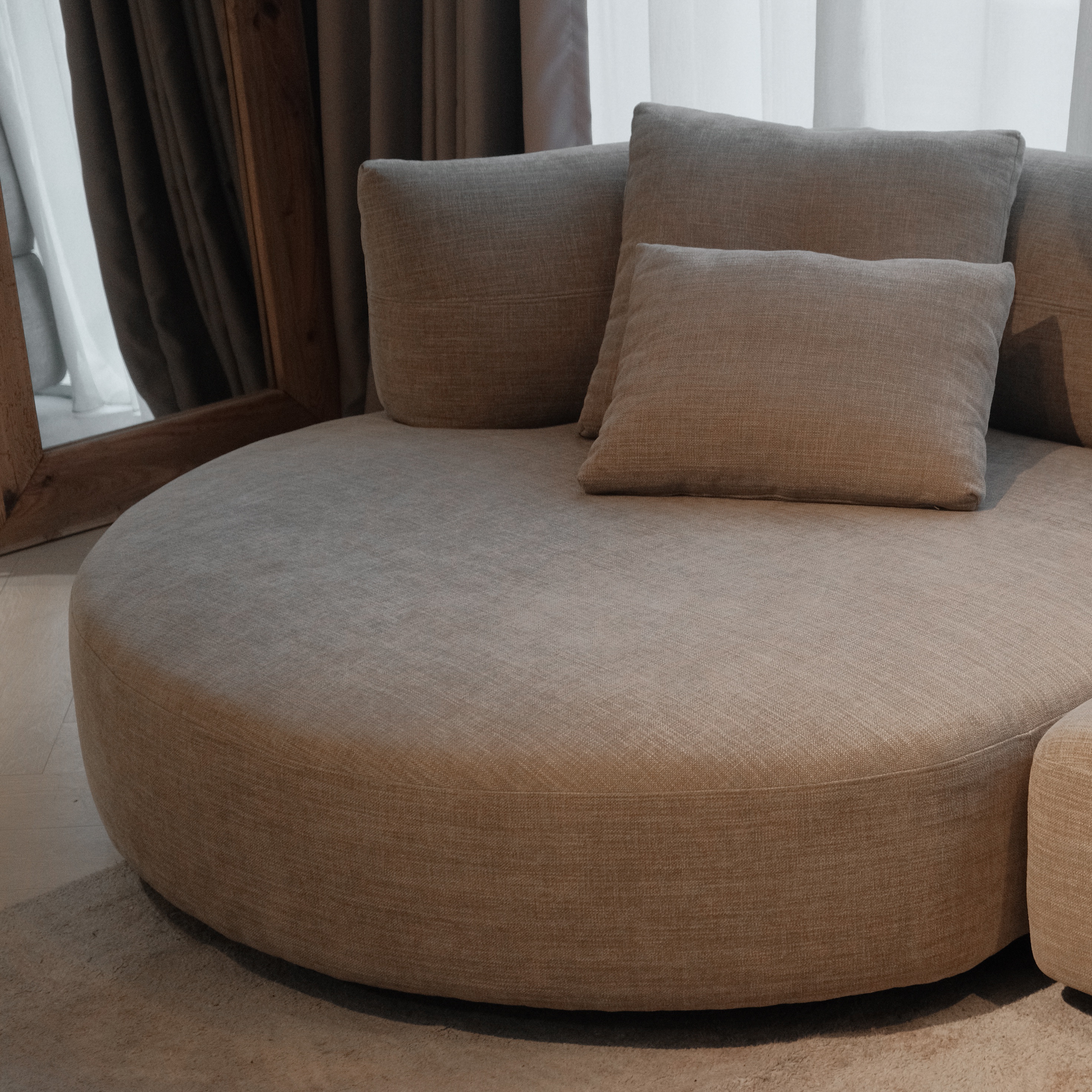 Giselle Sand Brown Round Chaise Right Sectional Sofa