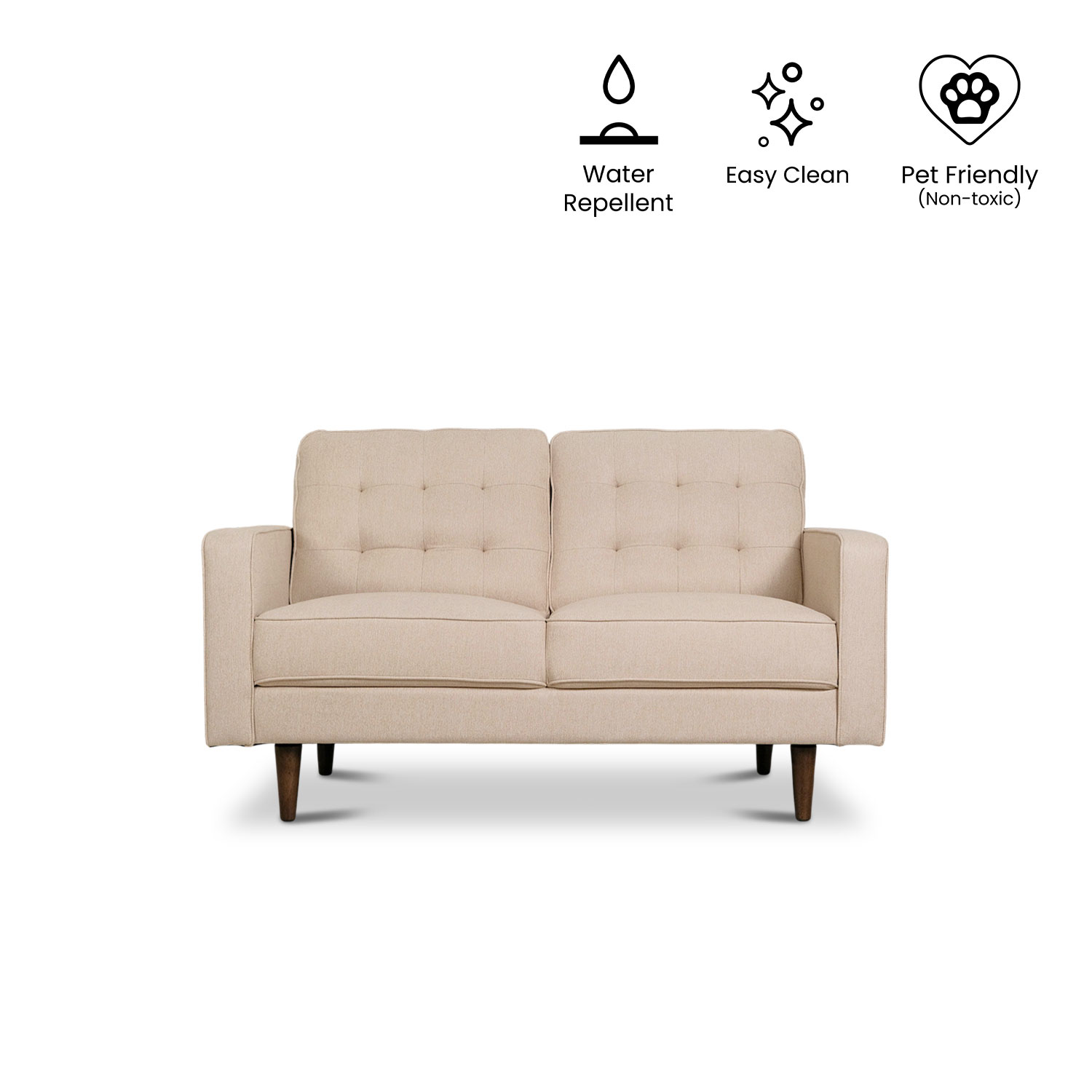 Jane Light Beige Mid-Century 2 Seater Sofa