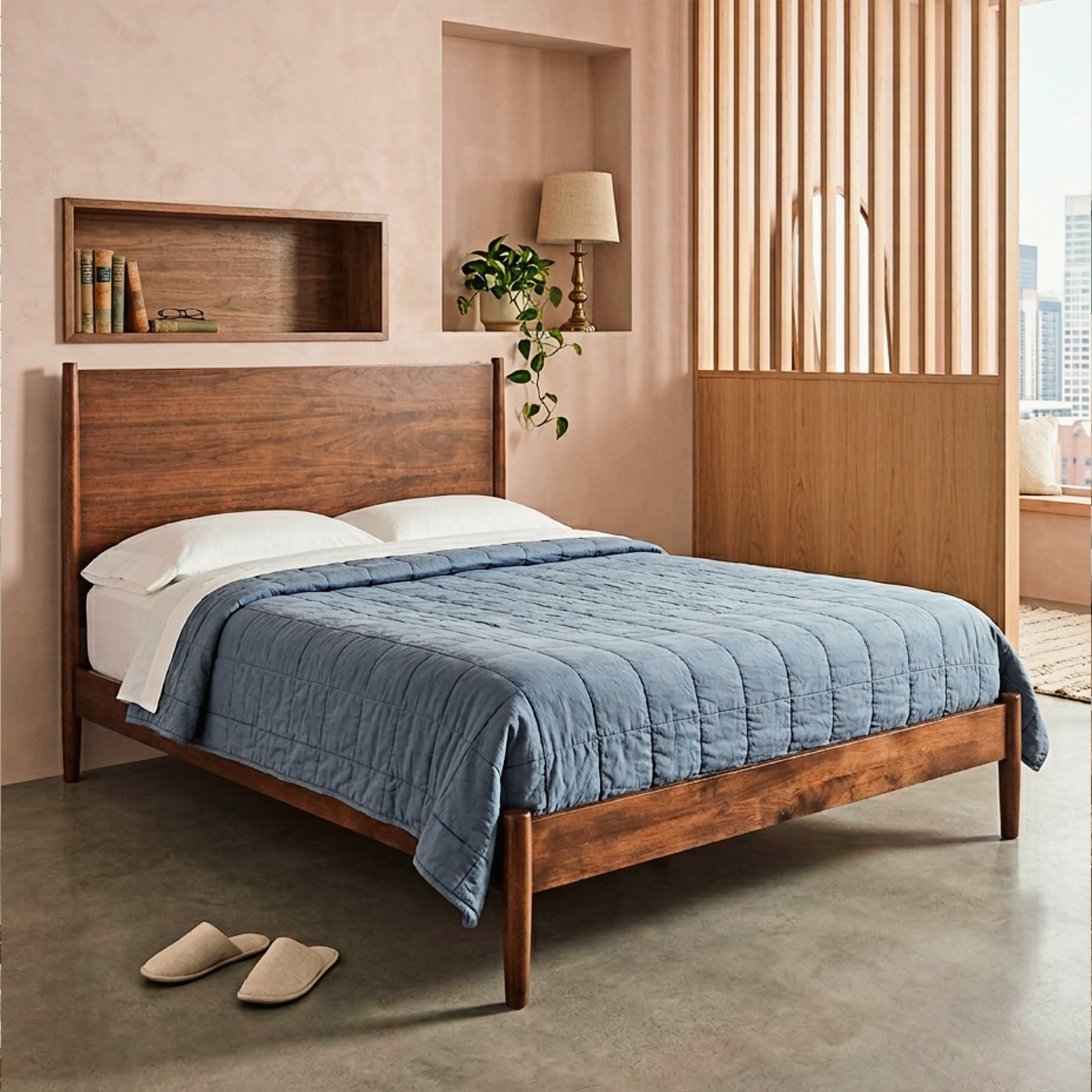 Emil Walnut Mid Century Queen Bed