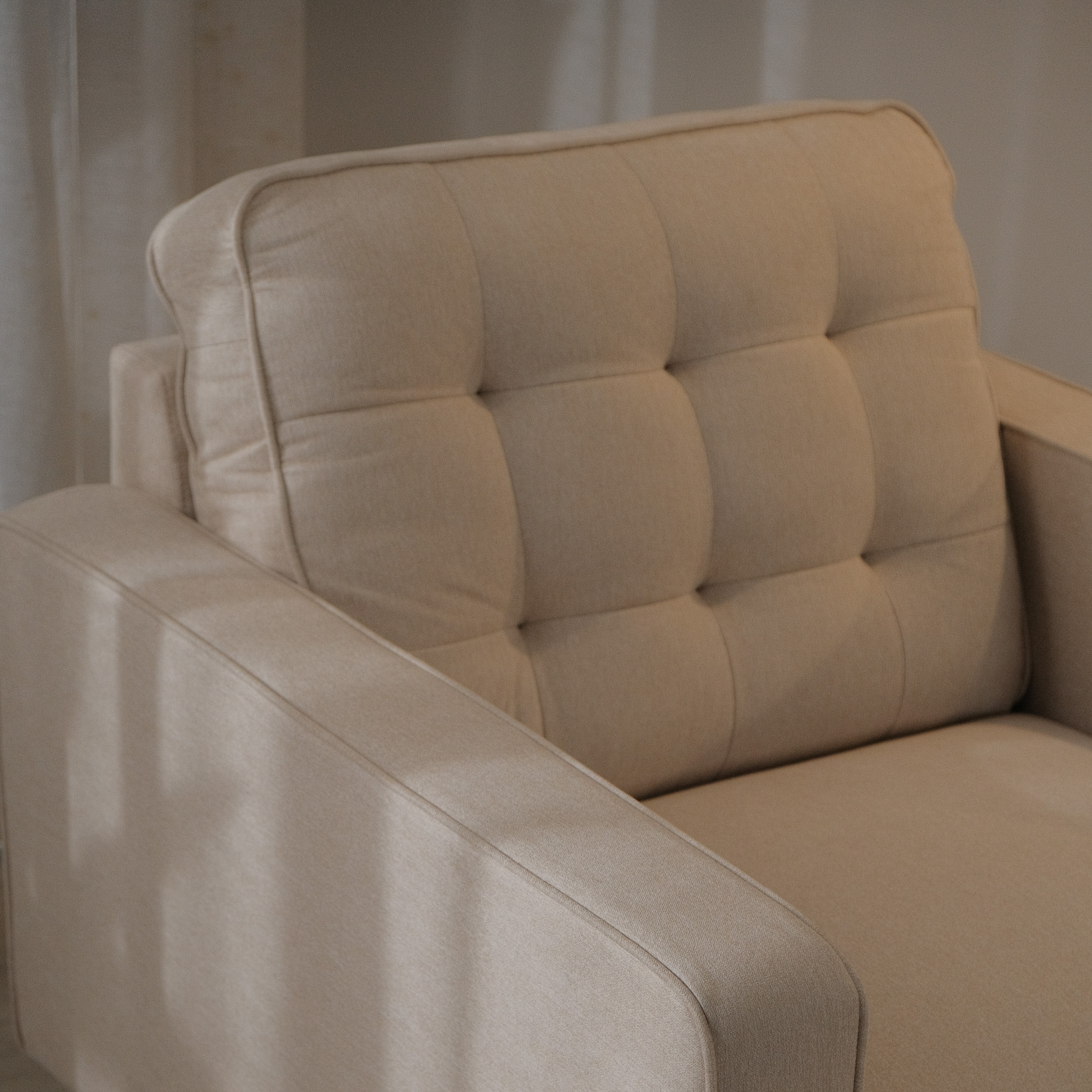 Jane Light Beige Mid-Century 1 Seater Sofa