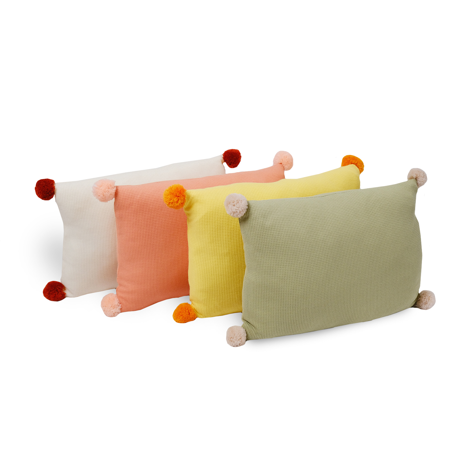 Waffle Pom-Poms Cushion 30x40cm Light Green