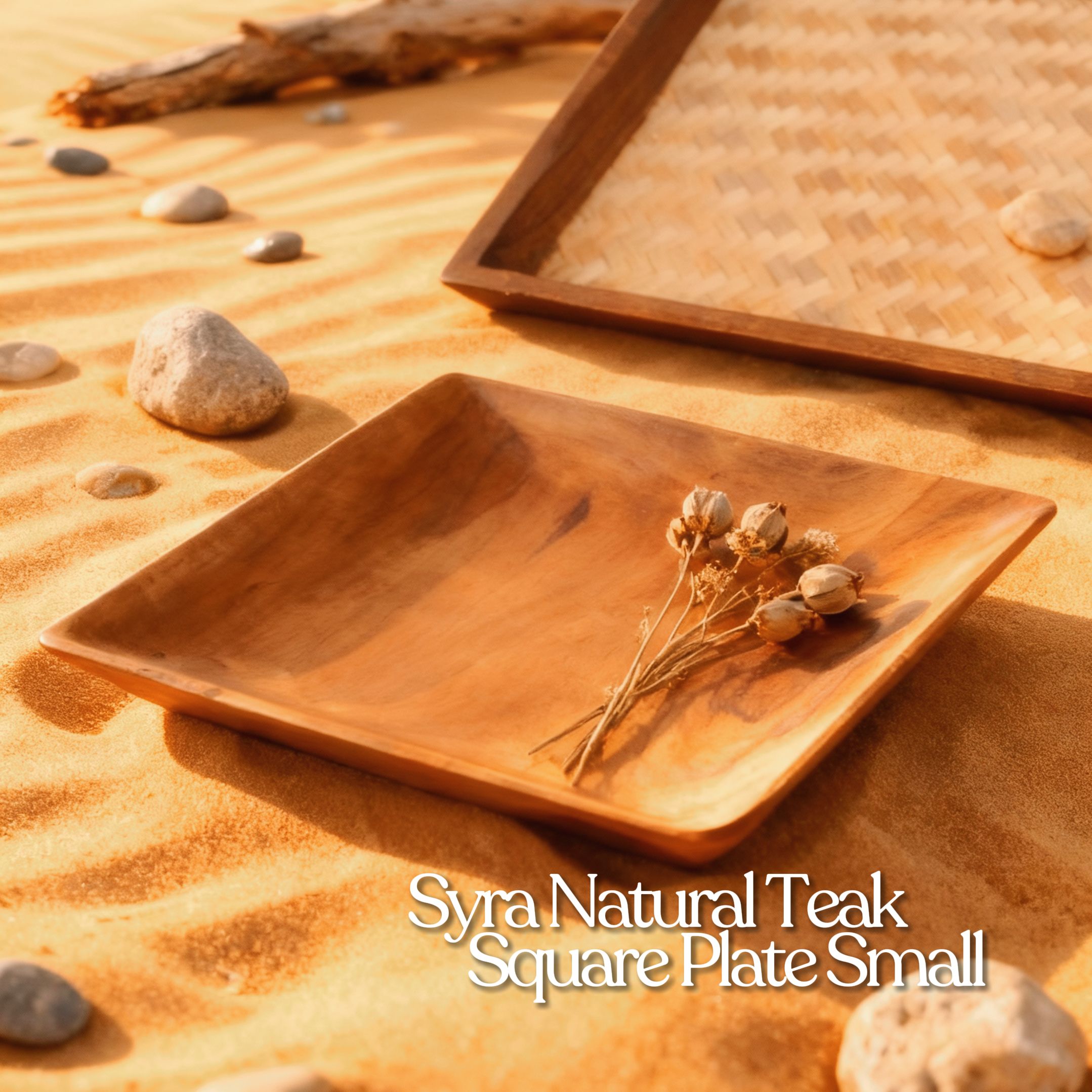 Syra Natural Teak Square Plate - Small
