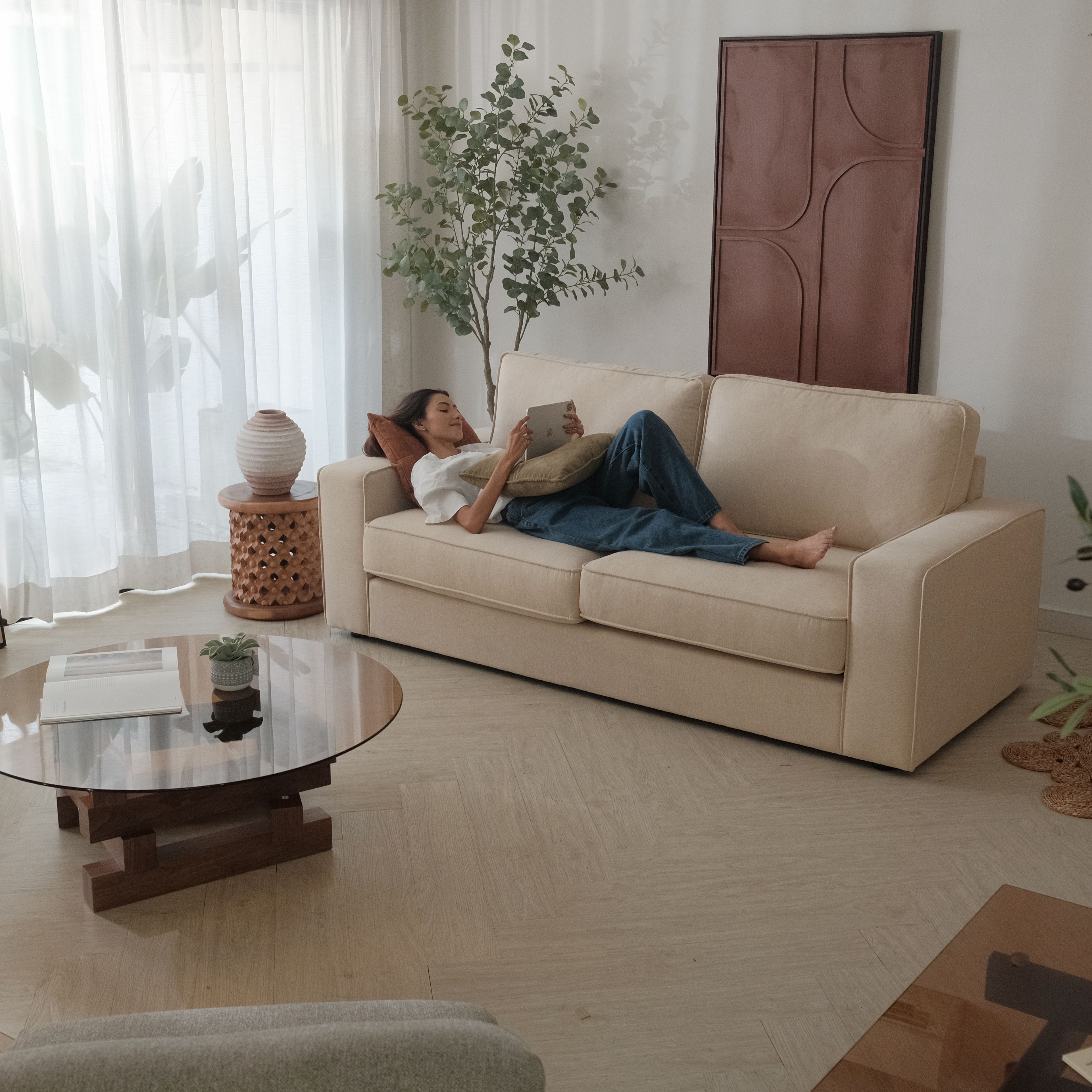 Klaus Light Beige 3 Seater Sofa