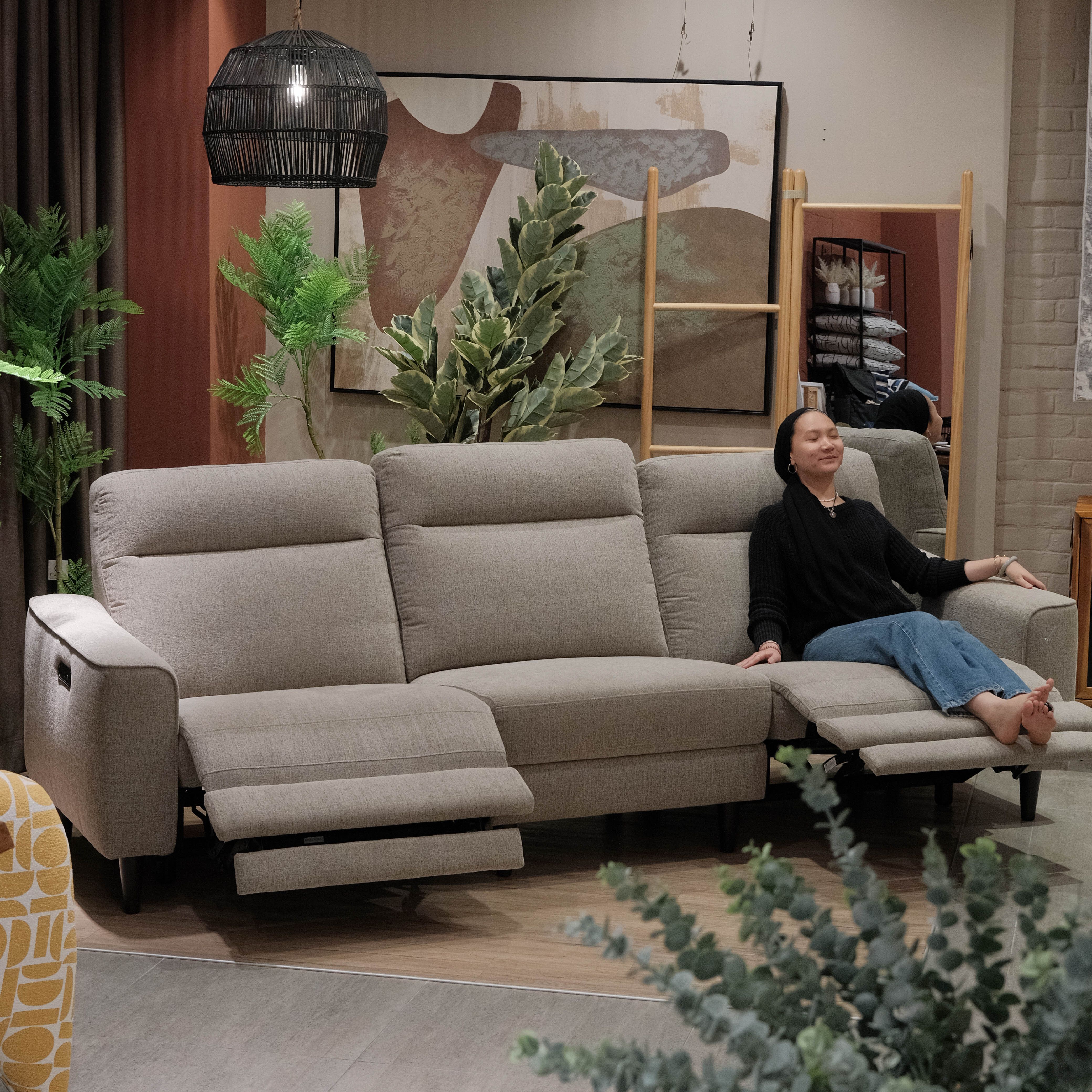 Linus Stone Grey 3 Seater Double-Power Reclining Sofa