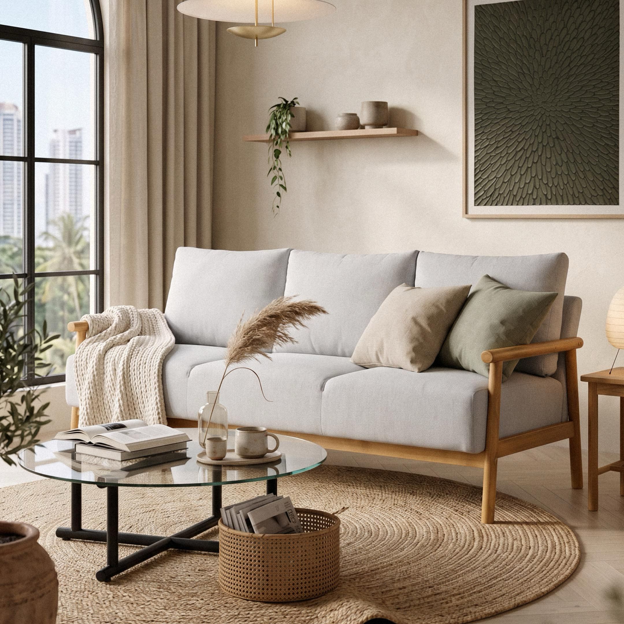 Mori Light Grey 3 Seater Sofa