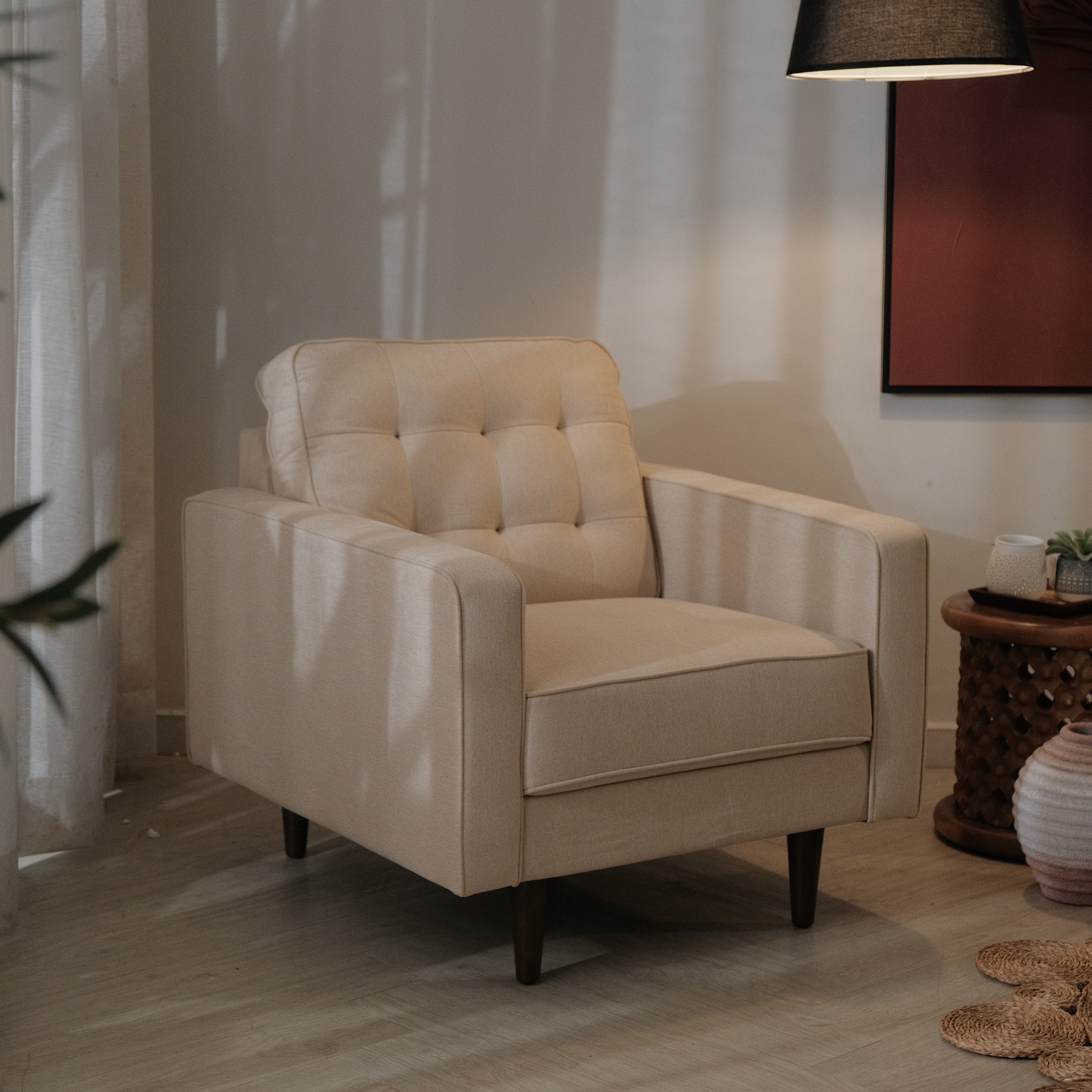 Jane Light Beige Mid-Century 1 Seater Sofa