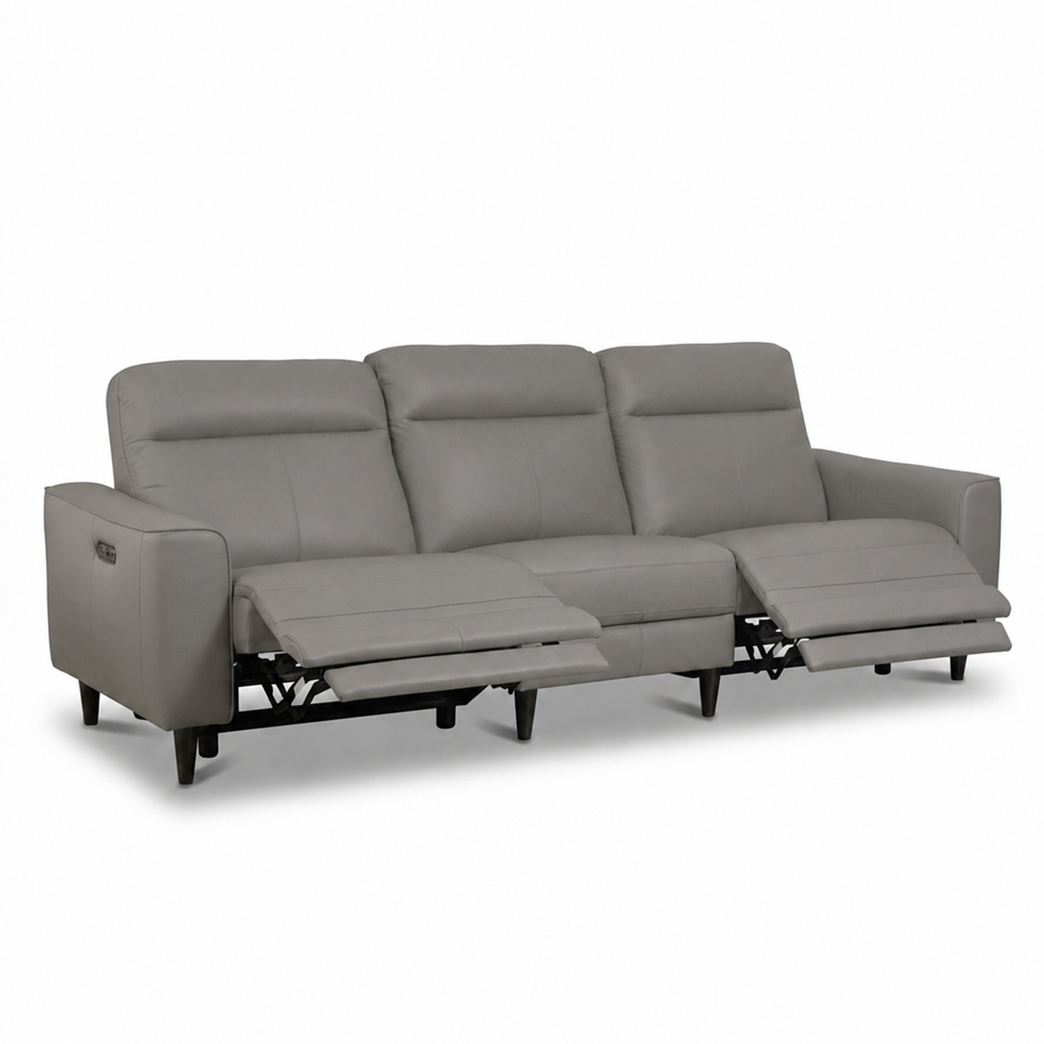 Linus Slate Grey Full Leather 3 Seater Double-Power Reclining Sofa
