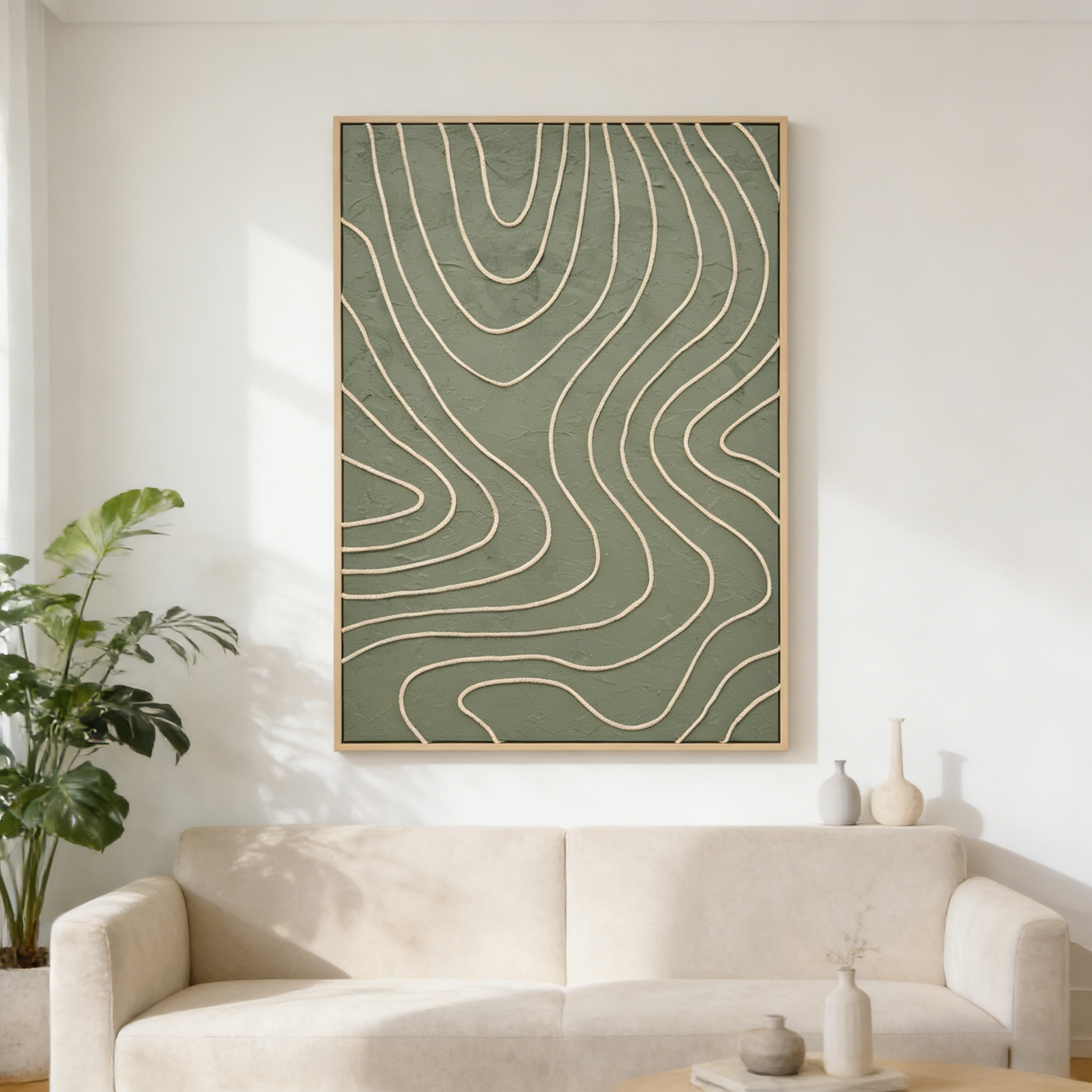 Framed Canvas 60x90cm Plaster & Rope - Green Waves