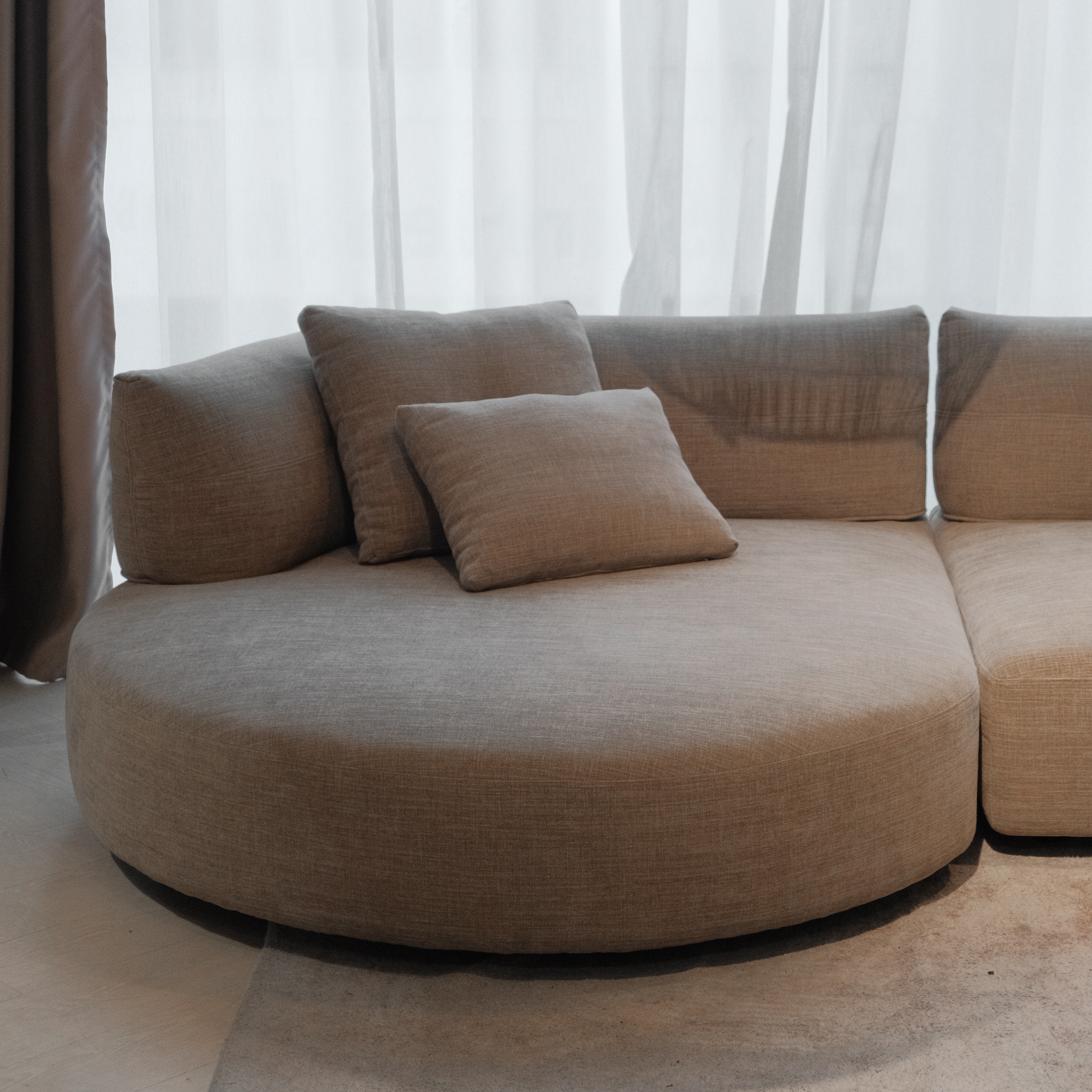 Giselle Sand Brown Round Chaise Right Sectional Sofa