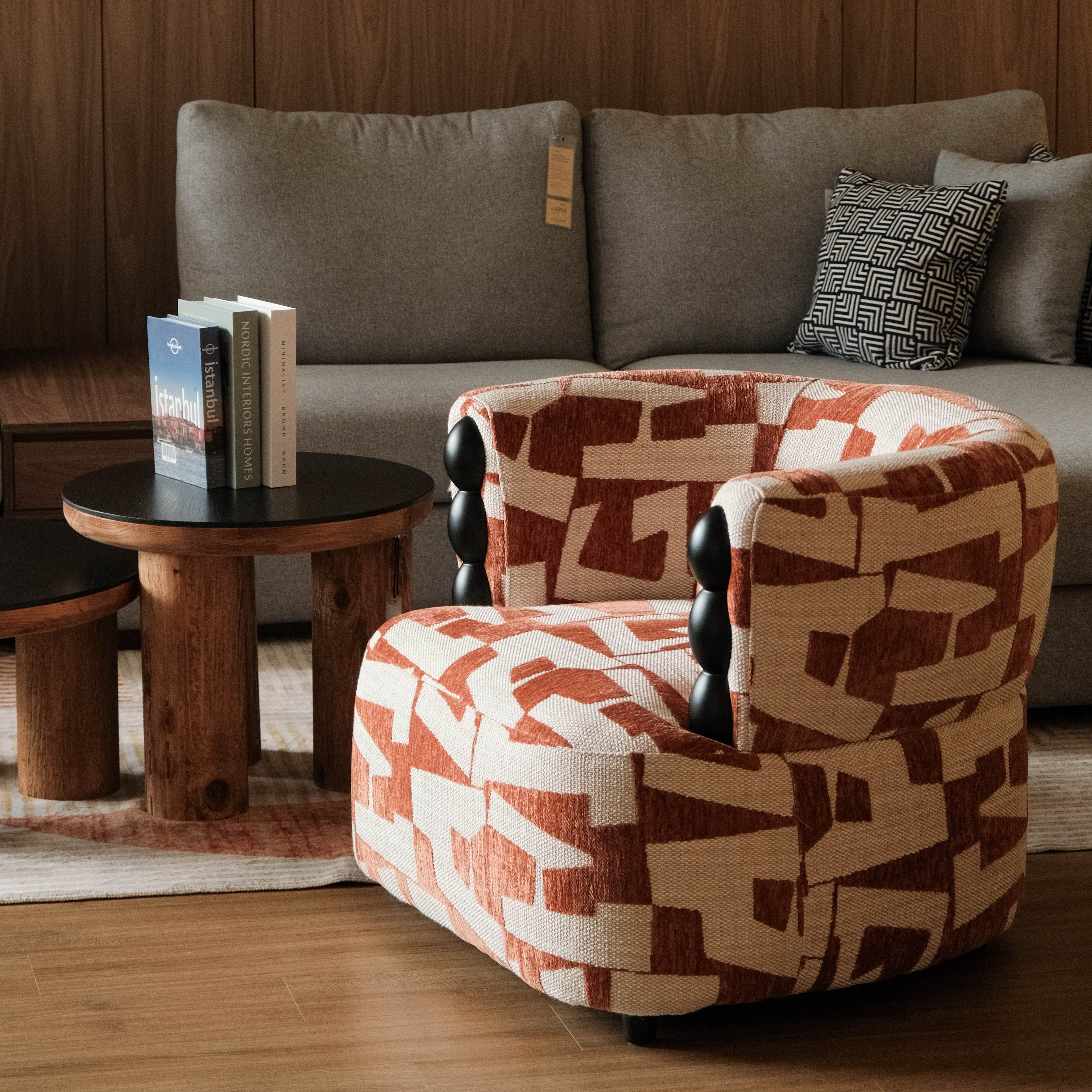 Lilia Geometric Brick Red Lounge Chair