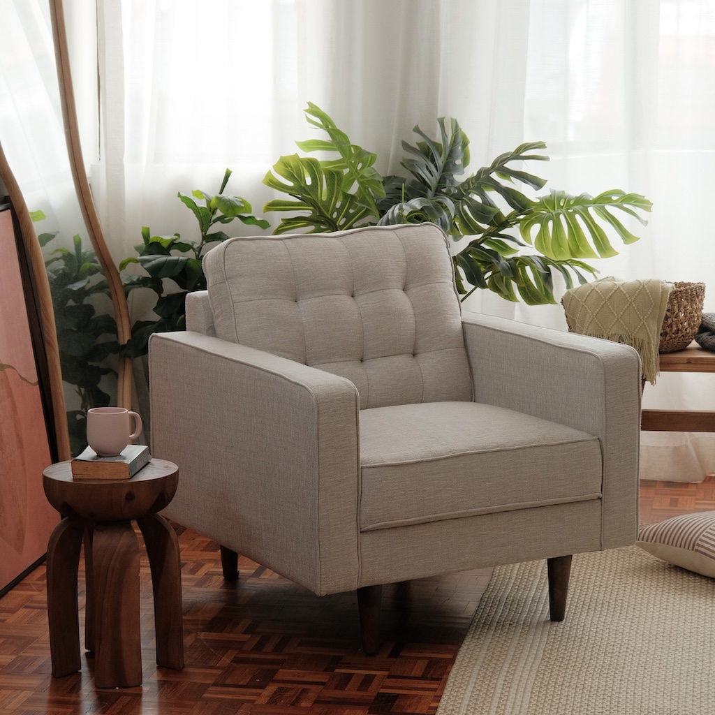 Jane Mist Grey Mid-Century 1 Seater Sofa