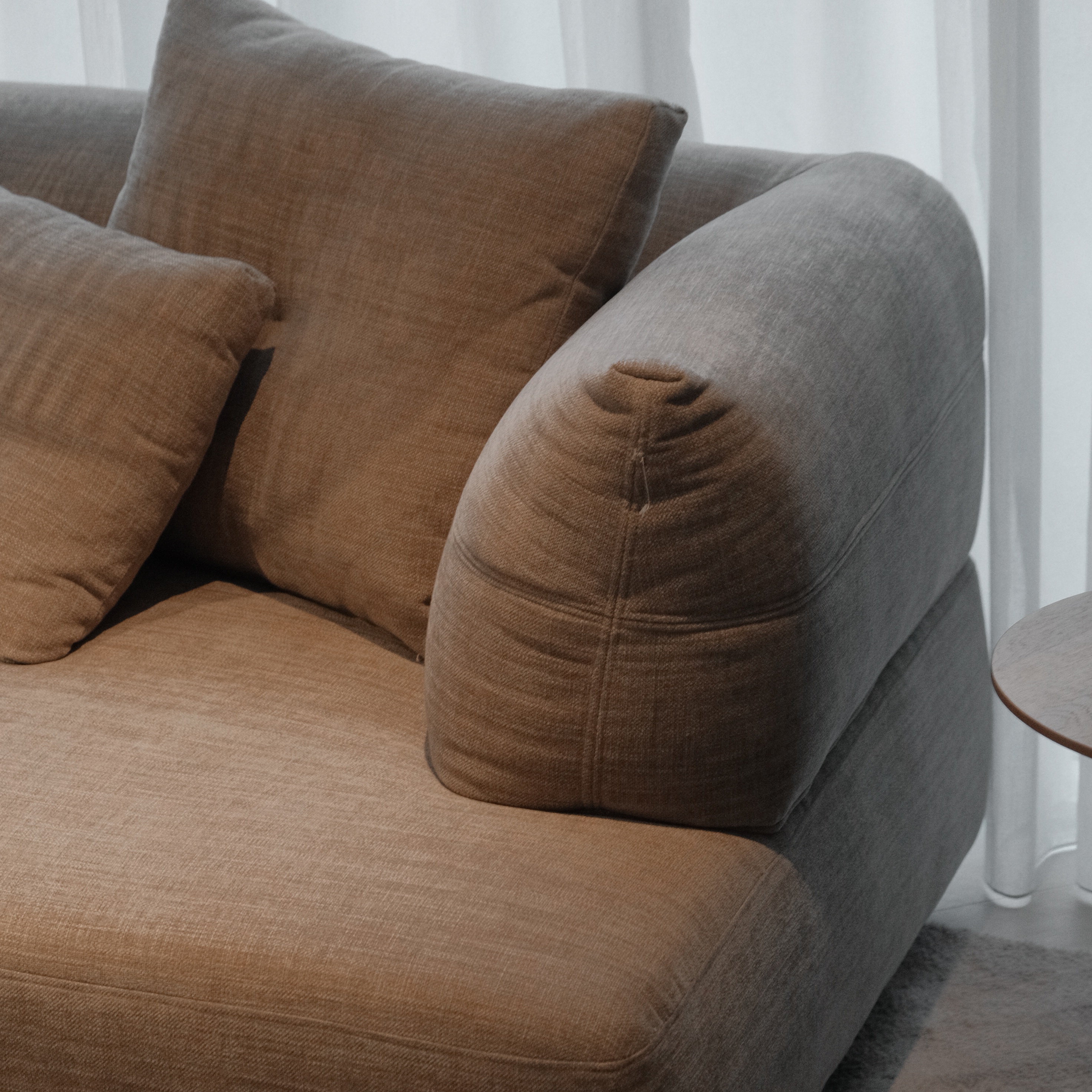 Giselle Sand Brown Round Chaise Right Sectional Sofa