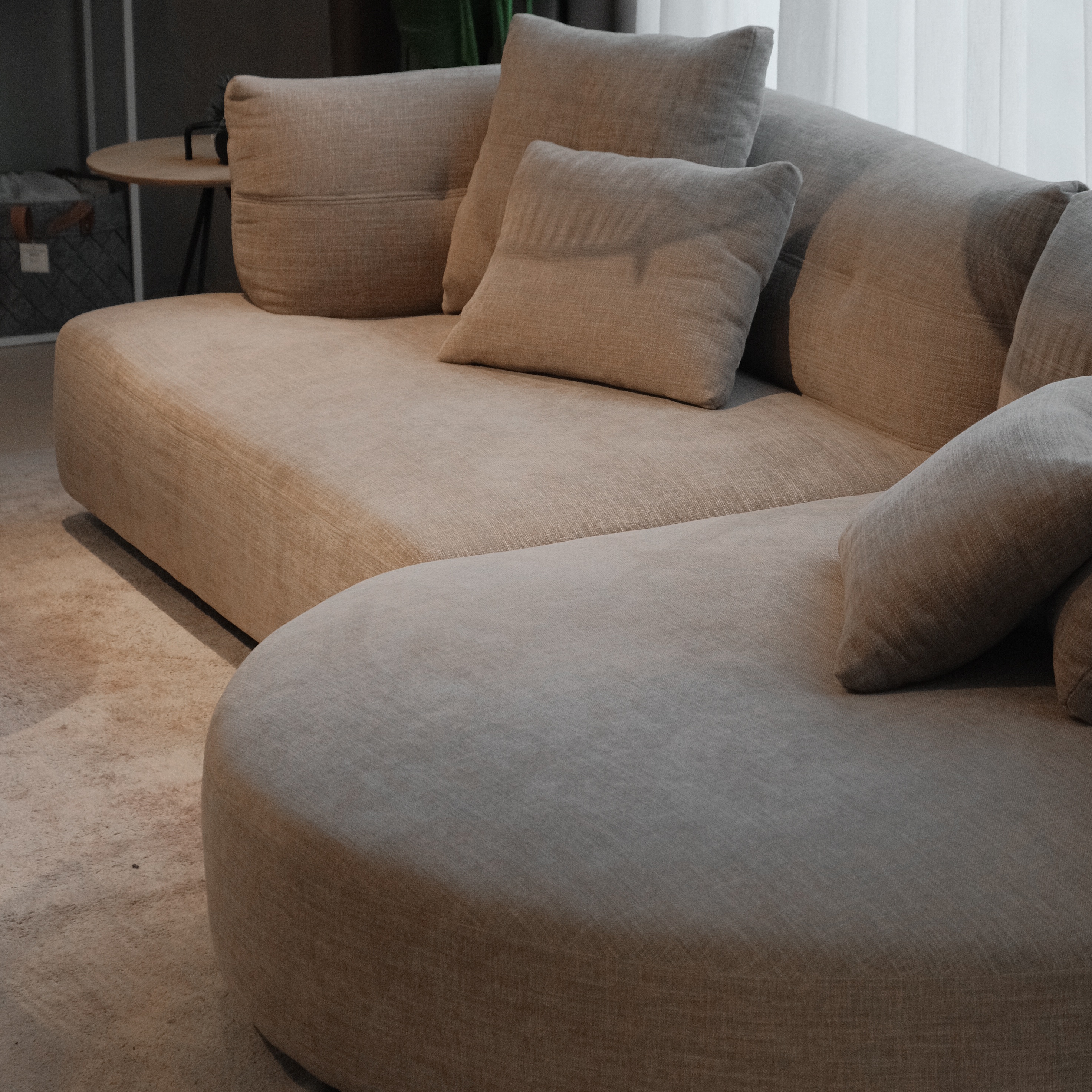 Giselle Sand Brown Round Chaise Left Sectional Sofa