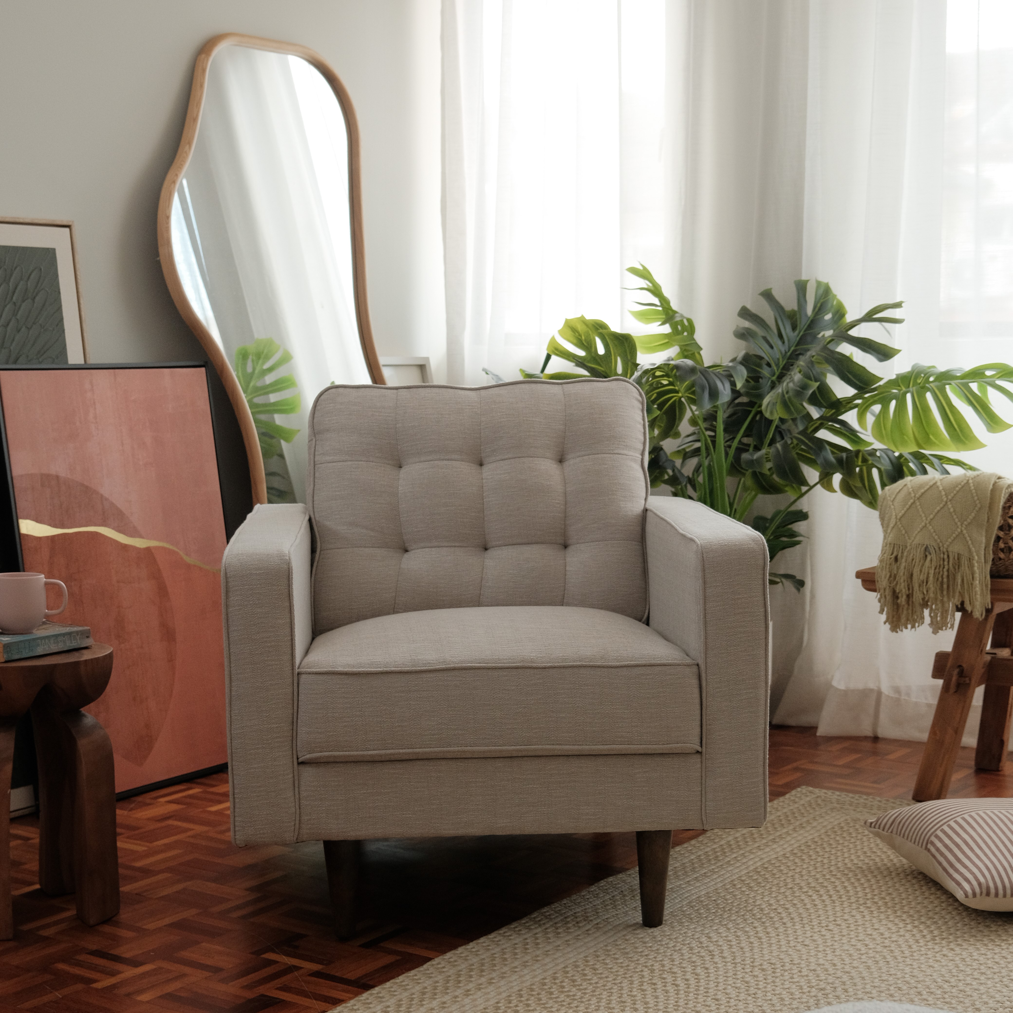 Jane Mist Grey Mid-Century 1 Seater Sofa