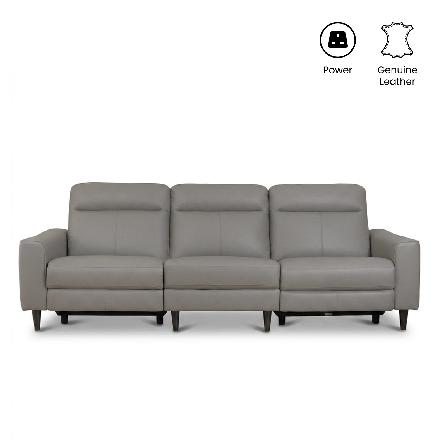 Linus Slate Grey Full Leather 3 Seater Triple-Power Reclining Sofa