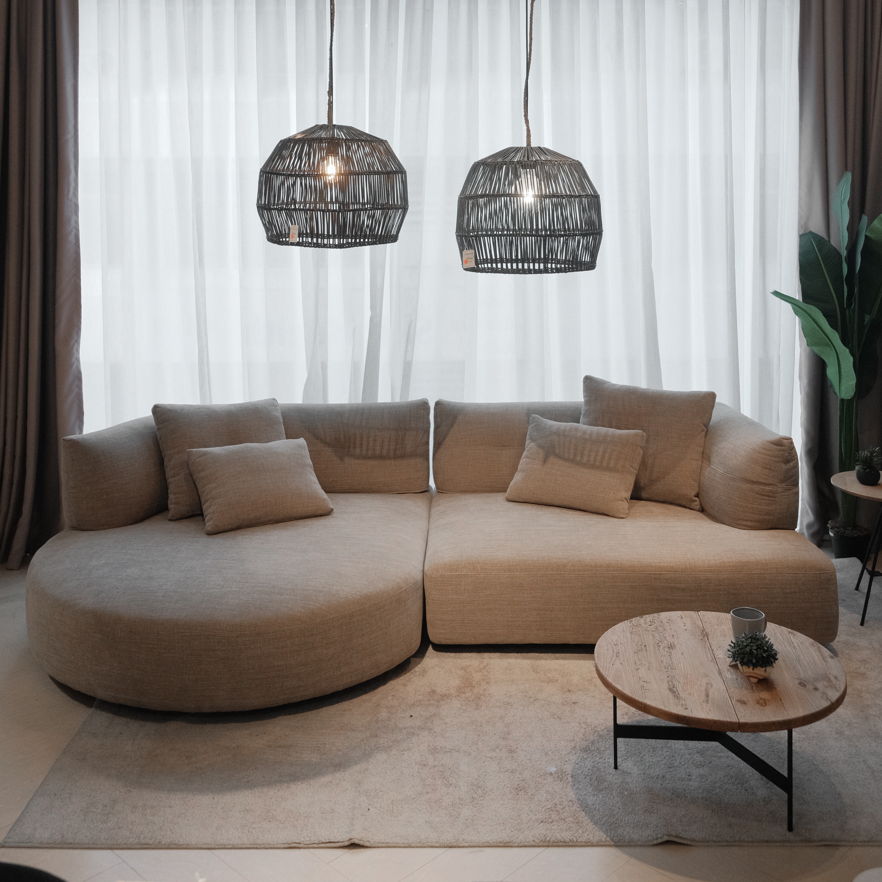Giselle Sand Brown Round Chaise Right Sectional Sofa
