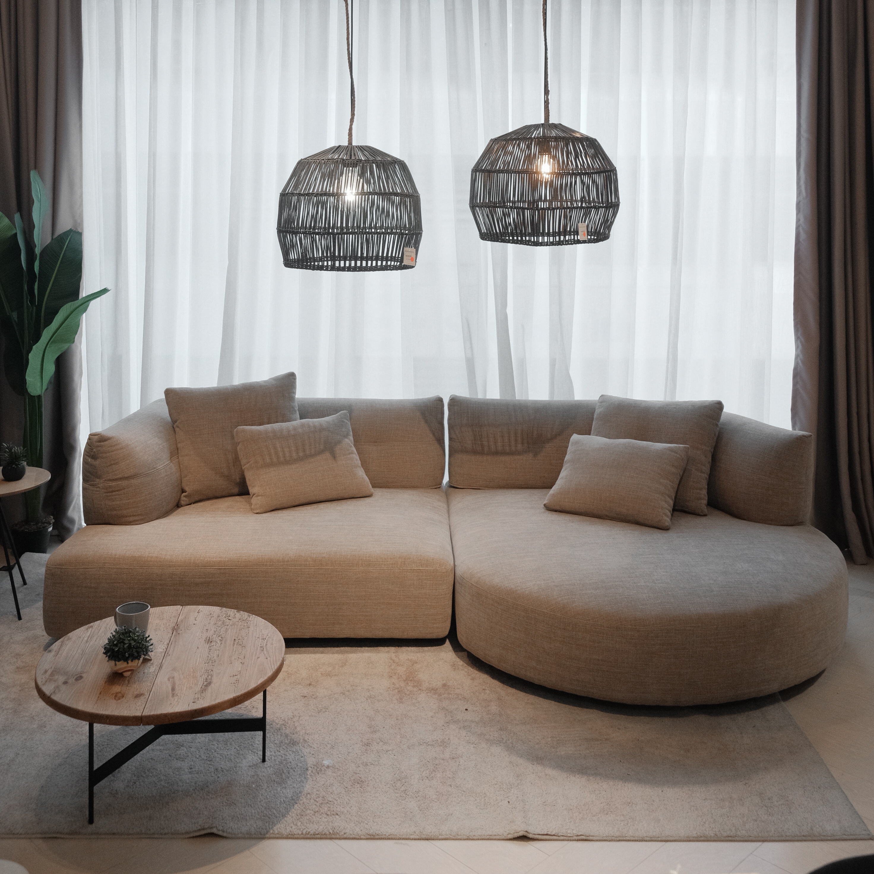 Giselle Sand Brown Round Chaise Left Sectional Sofa