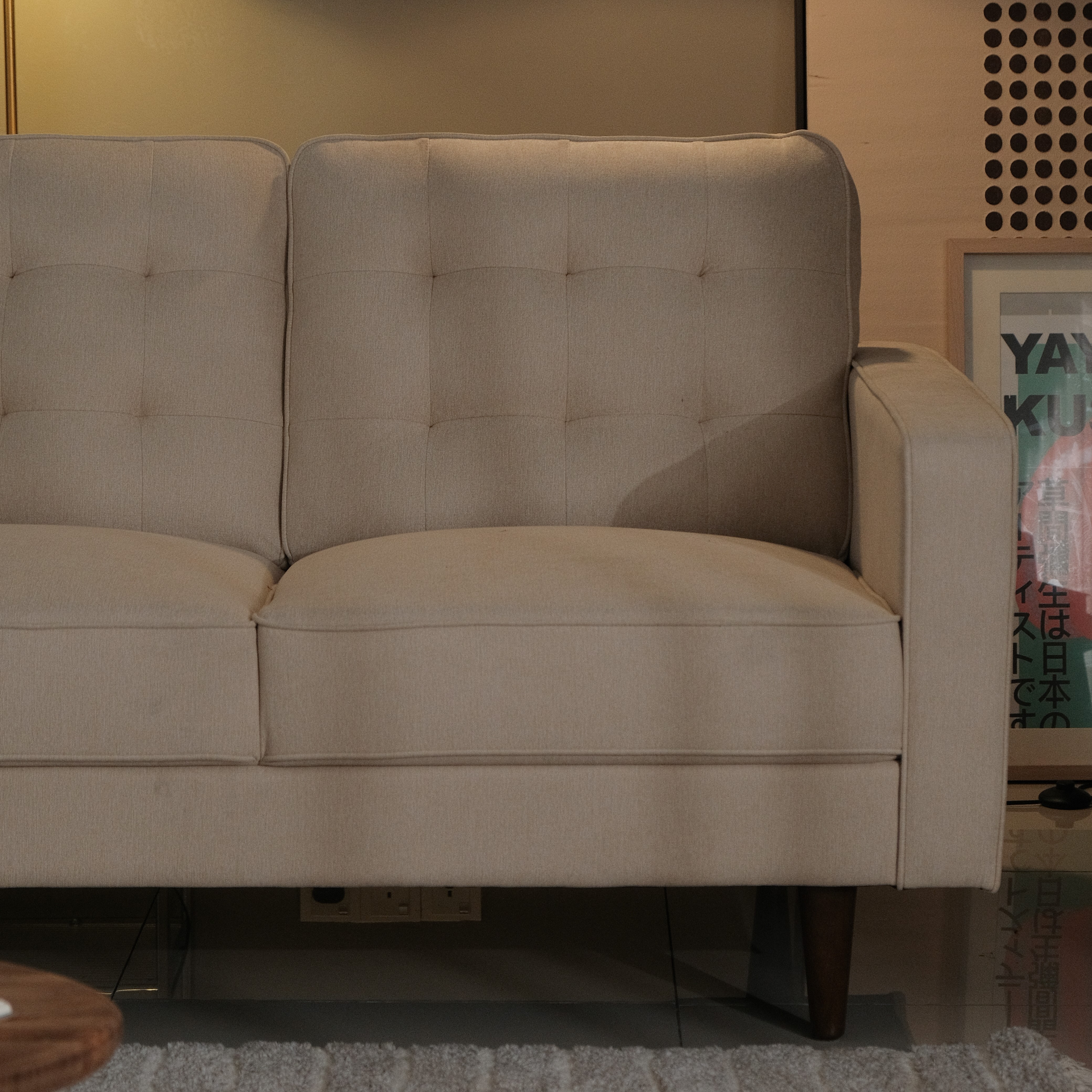 Jane Light Beige Mid-Century 3 Seater Sofa
