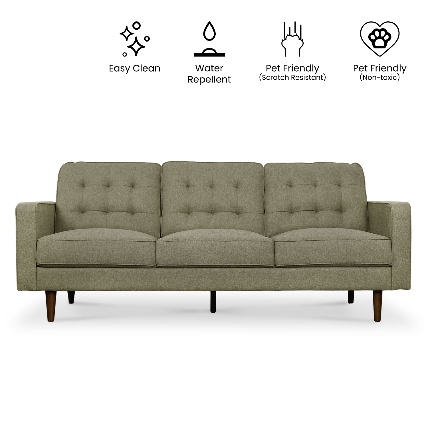 Jane Retro Green Mid-Century 3 Seater Sofa