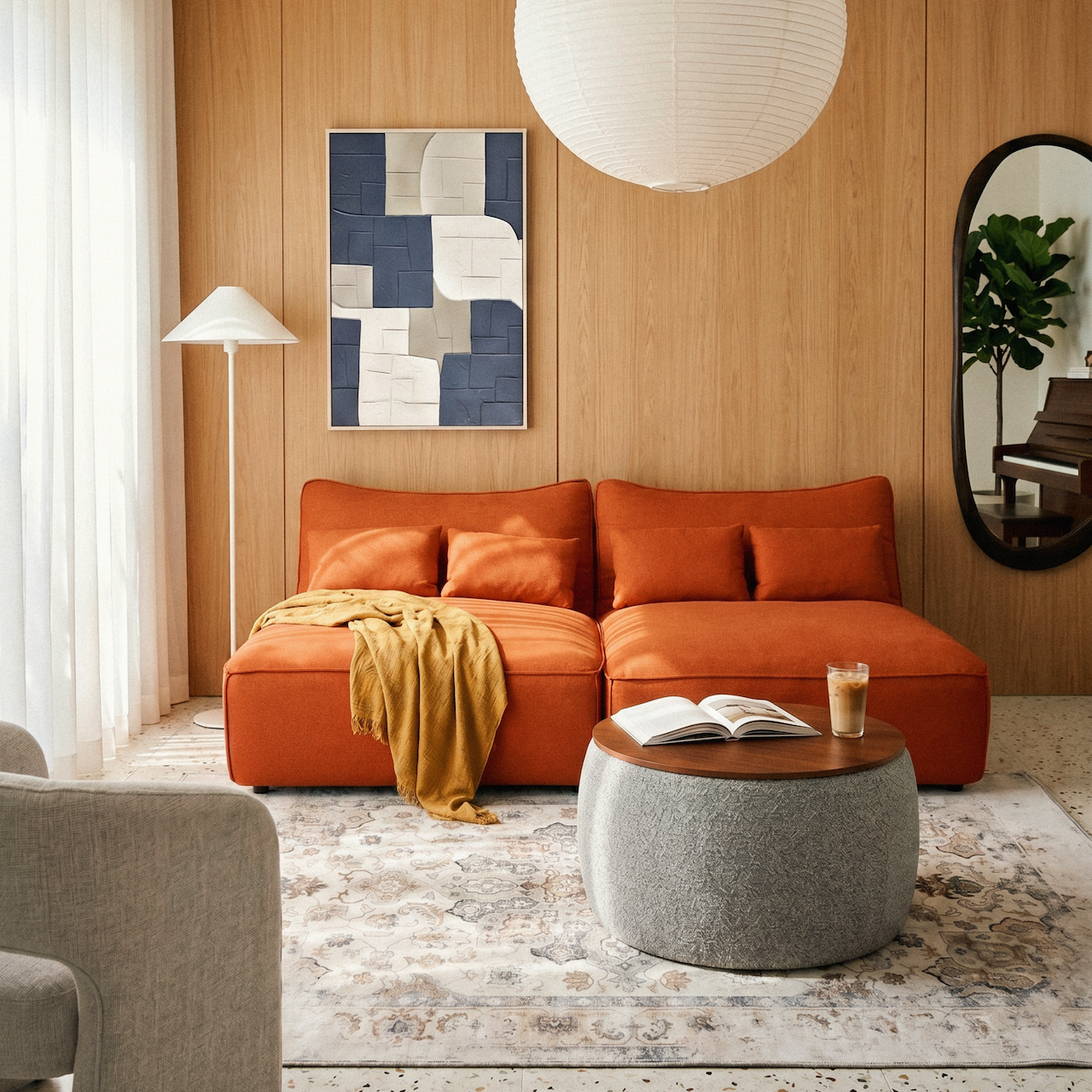 Daphne Umber Brown Double Armless Chaise Sofa