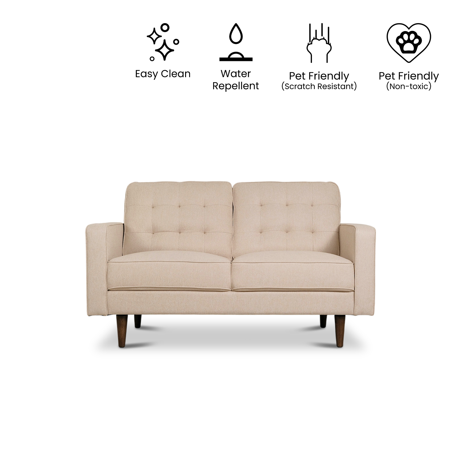 Jane Light Beige Mid-Century 2 Seater Sofa
