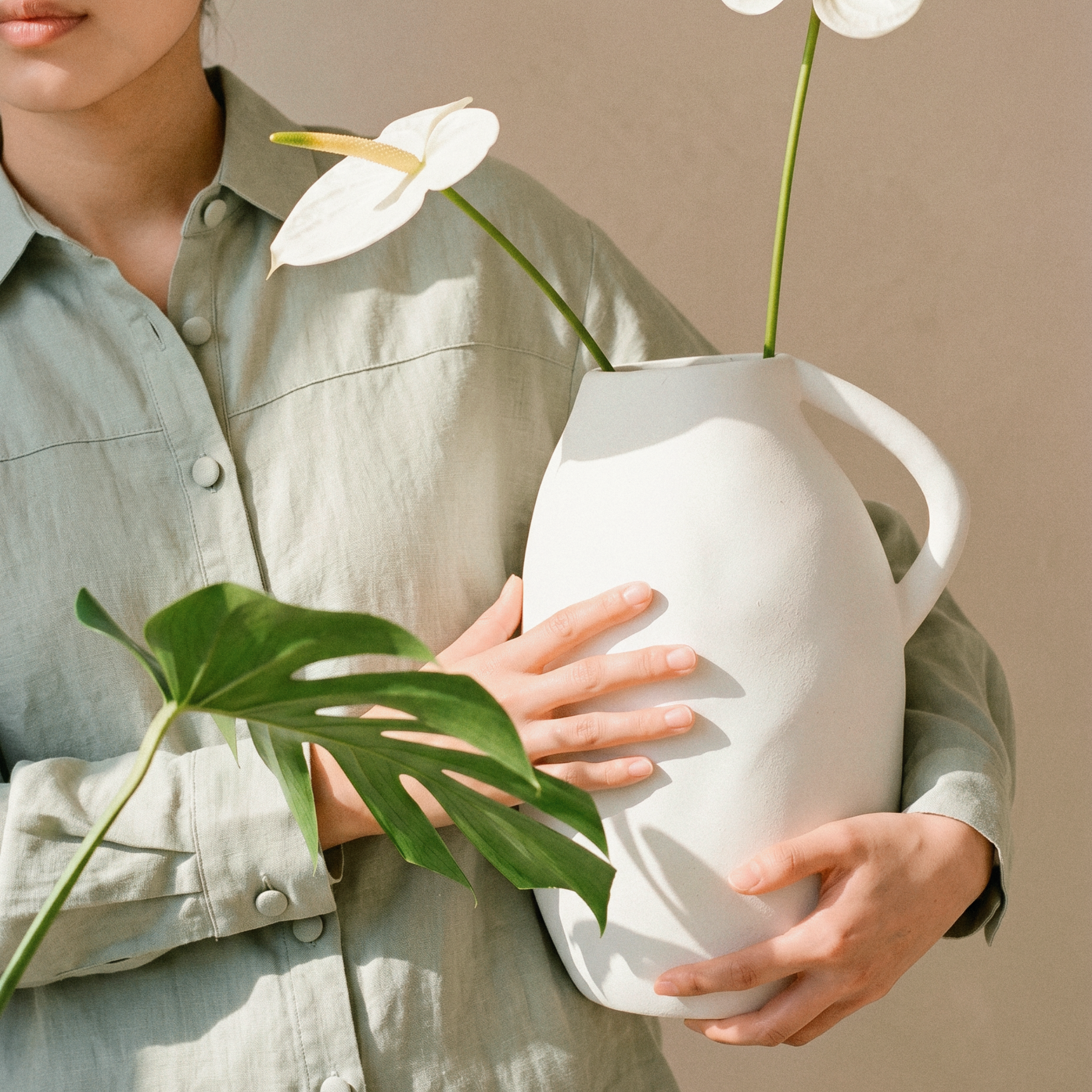 Dune Textured White Tall Terracotta Vase