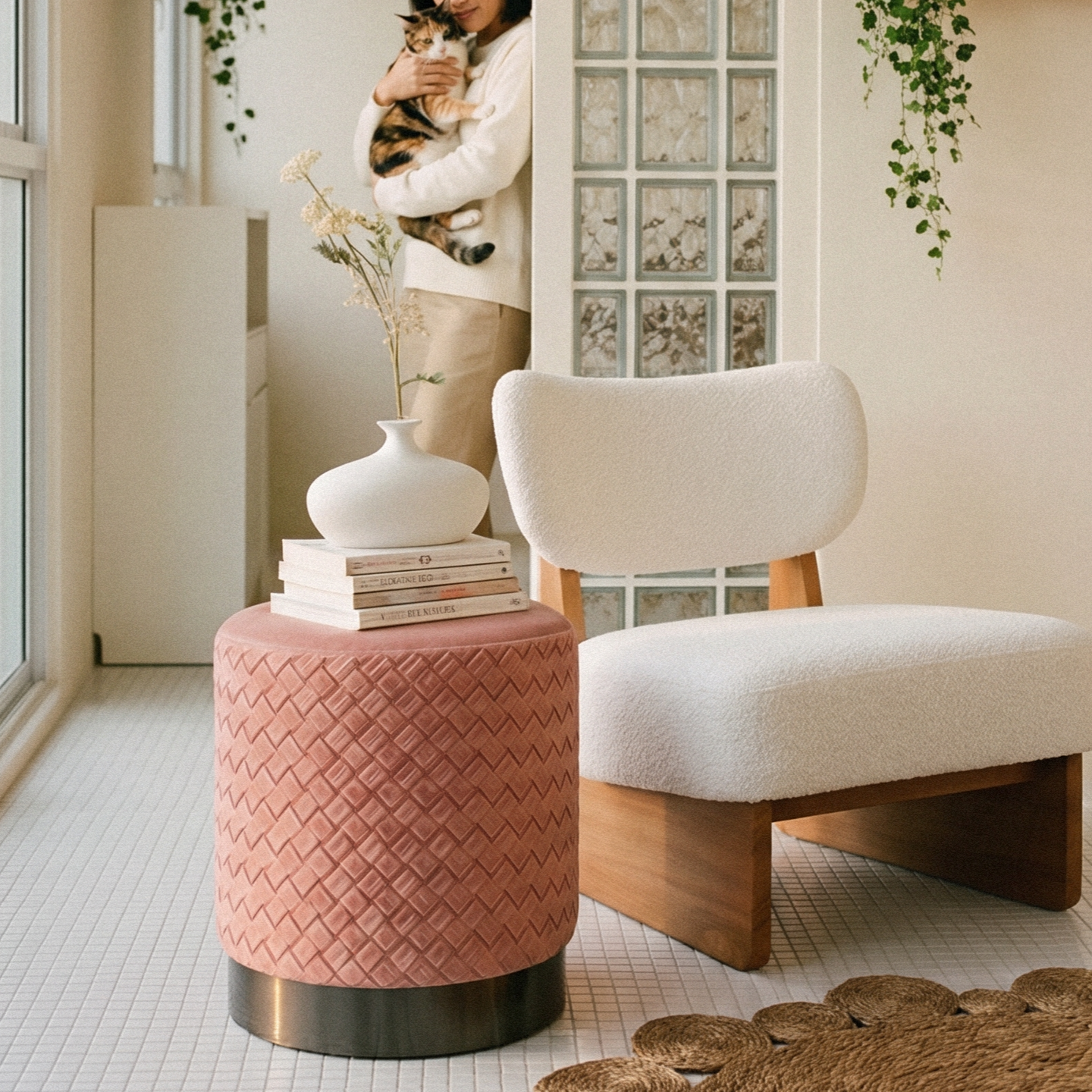 Reana Weave Dining Stool Coral