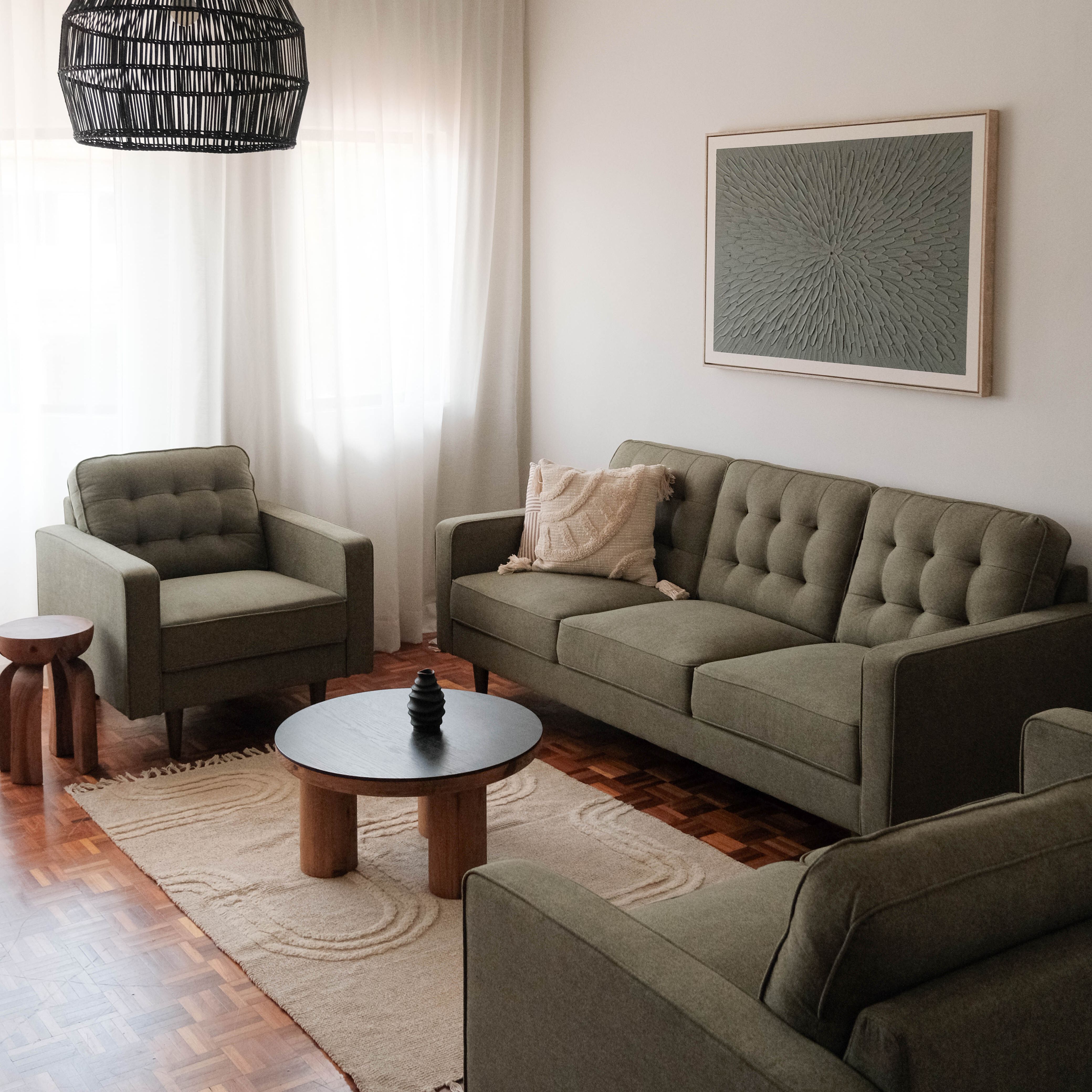 Jane Retro Green Mid-Century 1 Seater Sofa