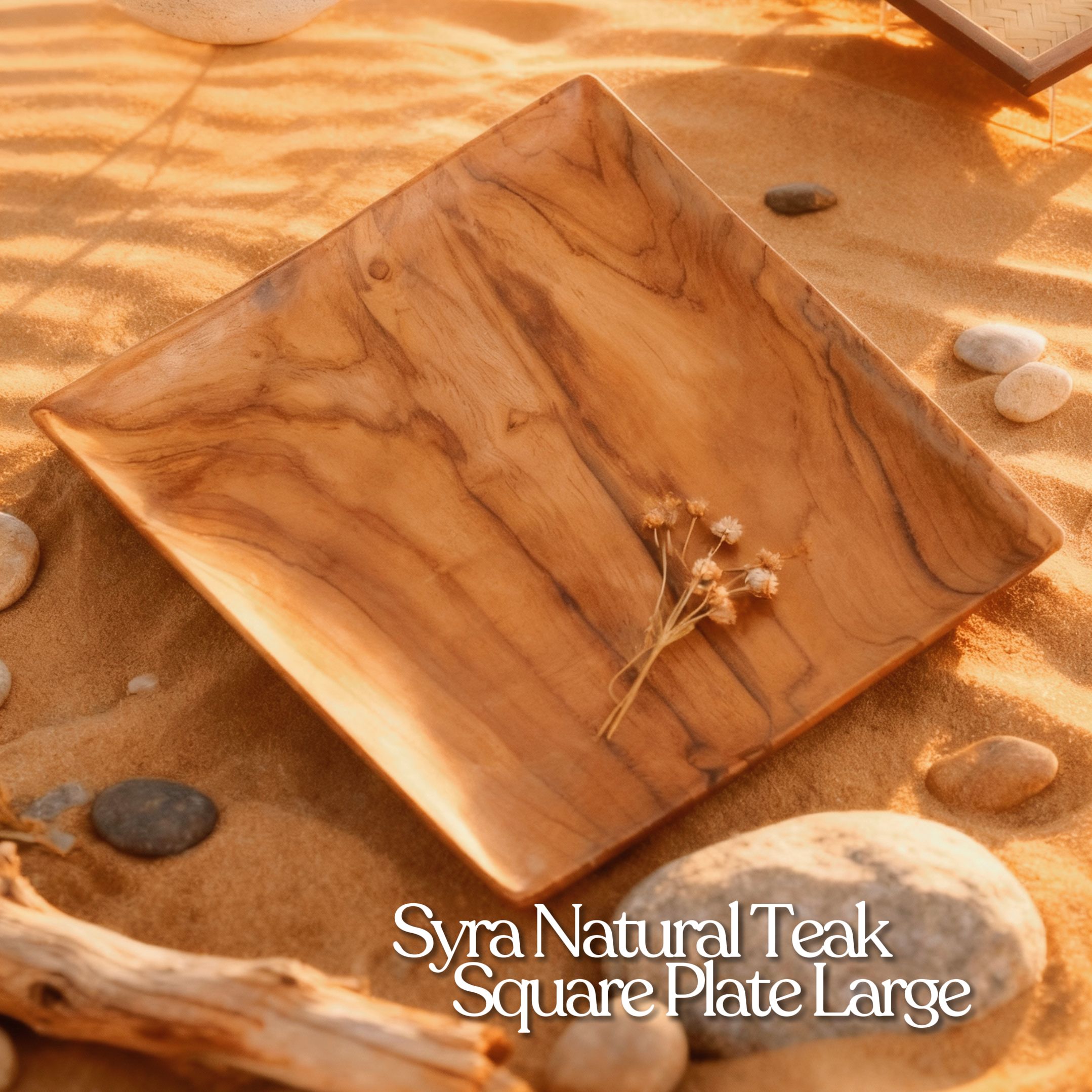 Syra Natural Teak Square Plate - Large
