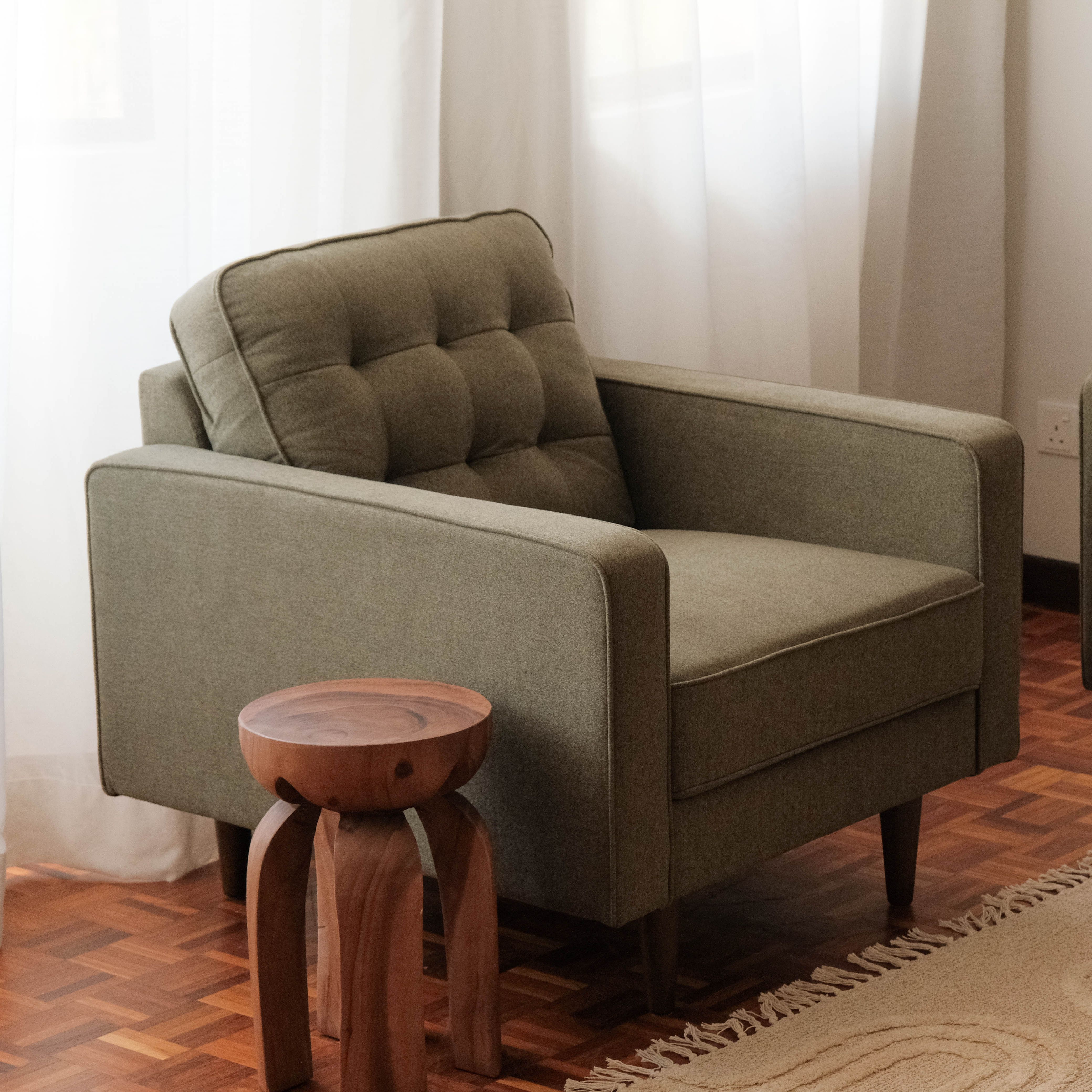 Jane Retro Green Mid-Century 1 Seater Sofa
