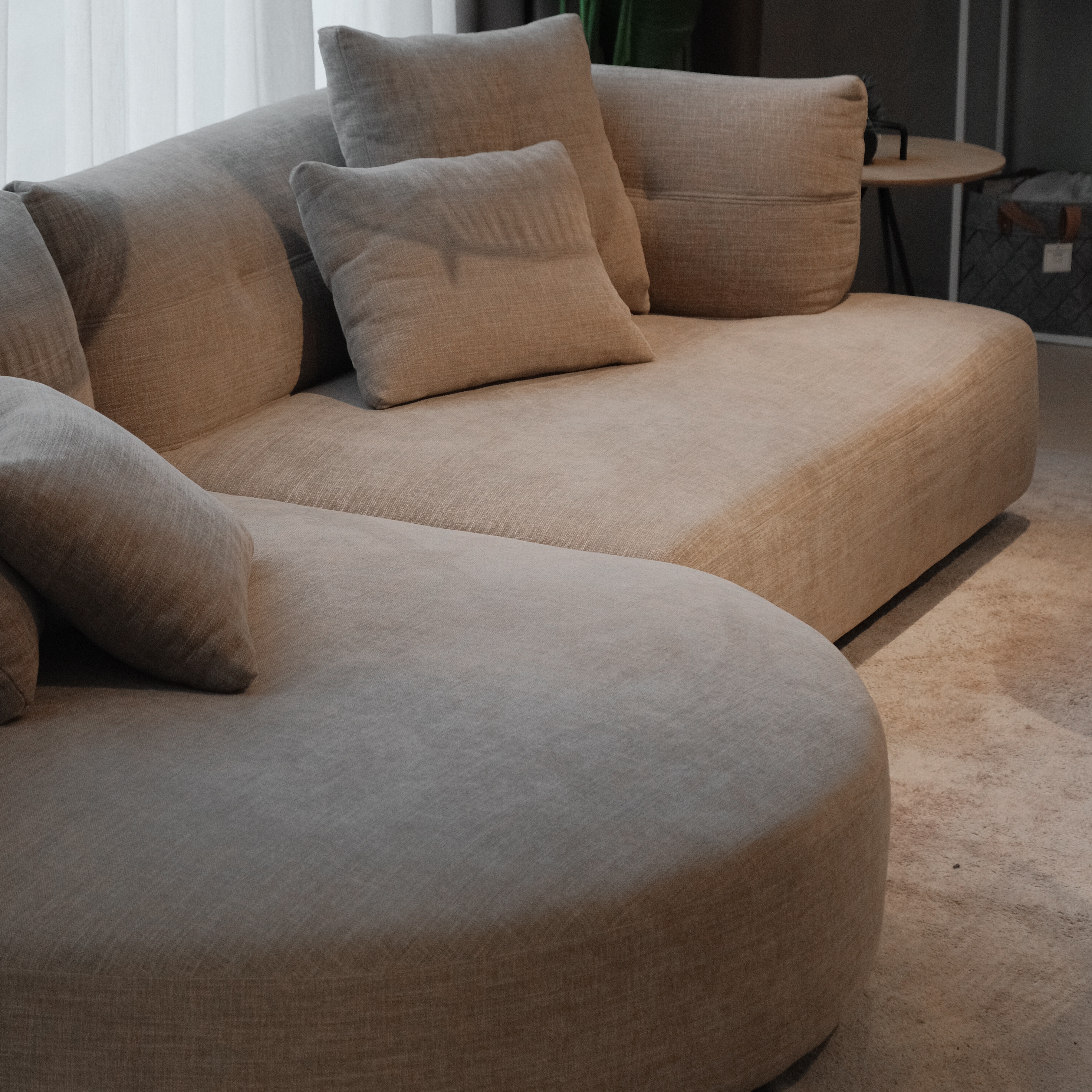 Giselle Sand Brown Round Chaise Right Sectional Sofa