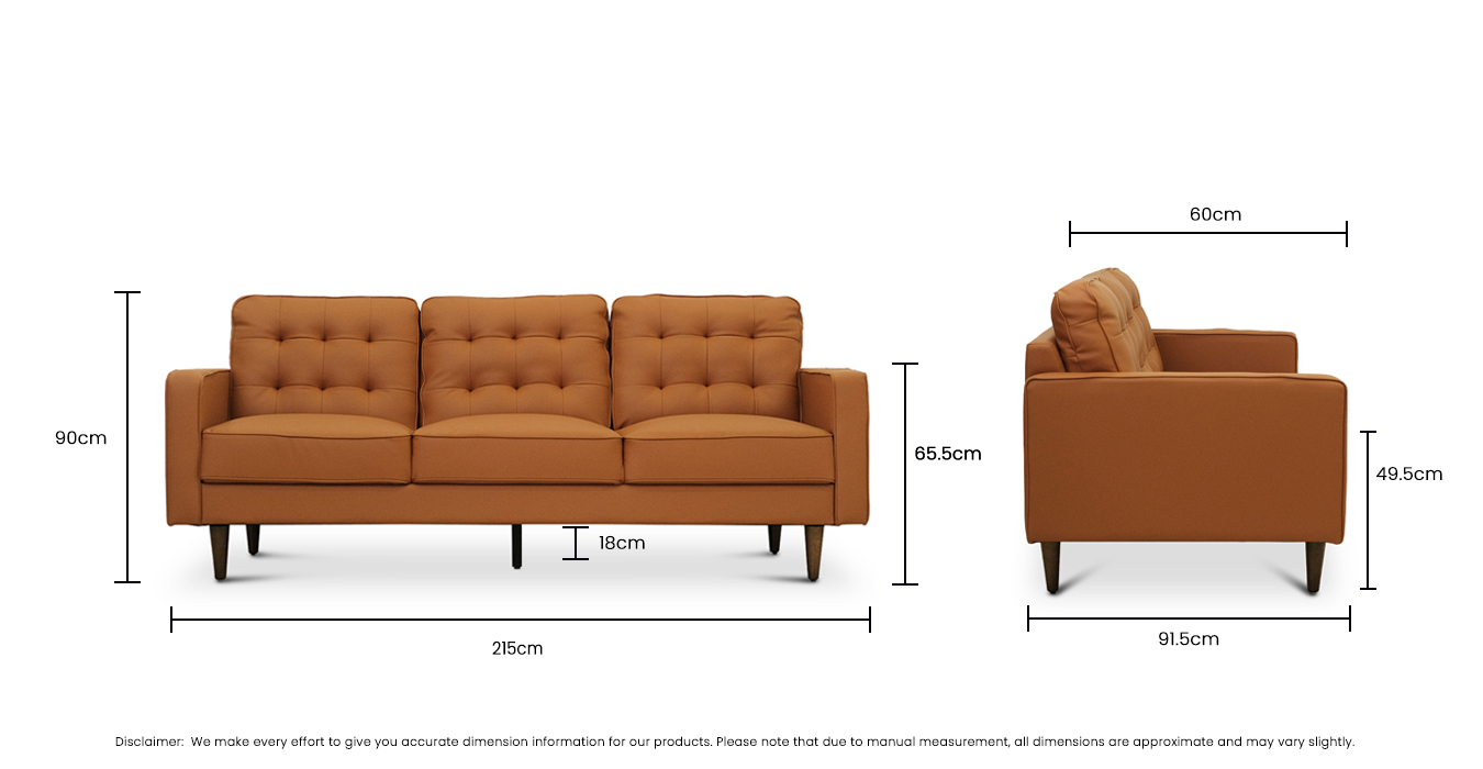 Jane Persimmon mid-century 3-seater sofa dimensions: 215 cm wide, 91.5 cm deep and 90 cm high